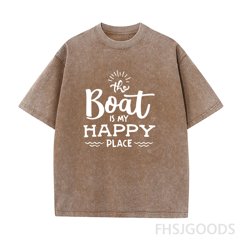 The Boat Is My Happy Place Unisex Distressed T-Shirt