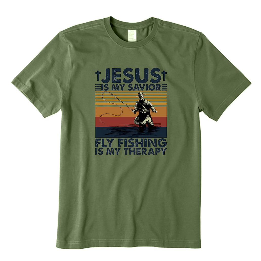 Jesus Is My Savior Fly Fishing Is My Therapy' Men's T-Shirt