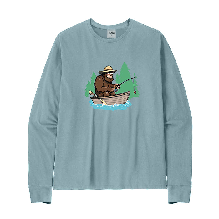 Bigfoot Fishing on The Boat Long Sleeve T-Shirt