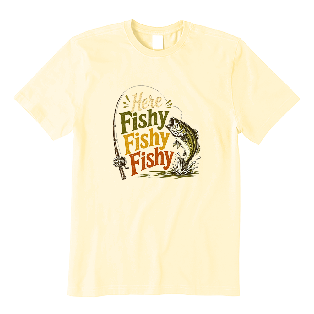 Vintage Here Fishy Fishy Fisherman Bass Fishing Graphic T-shirt