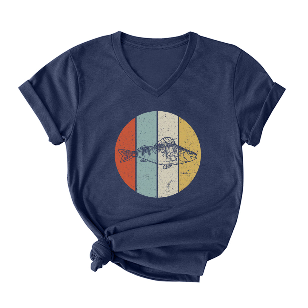 Vintage Fish  V Neck T-Shirt for Women
