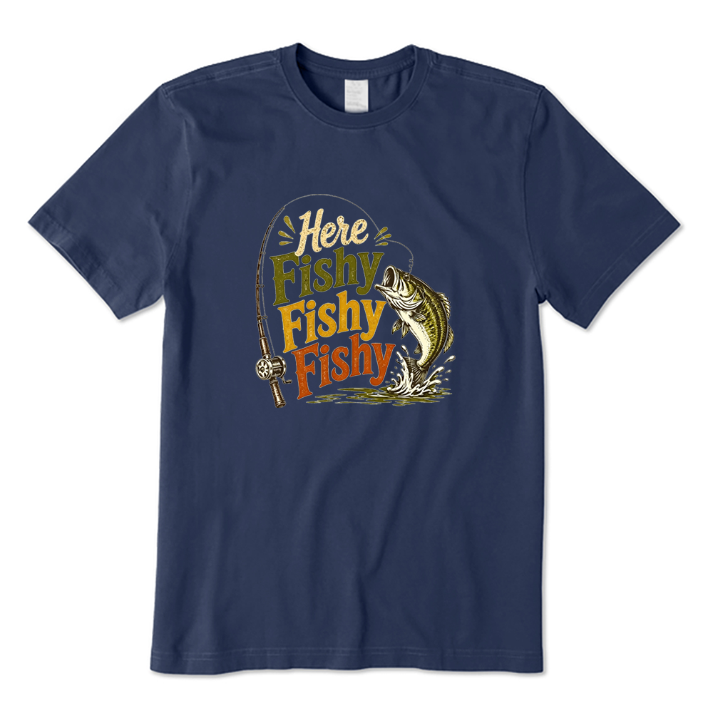 Vintage Here Fishy Fishy Fisherman Bass Fishing Graphic T-shirt
