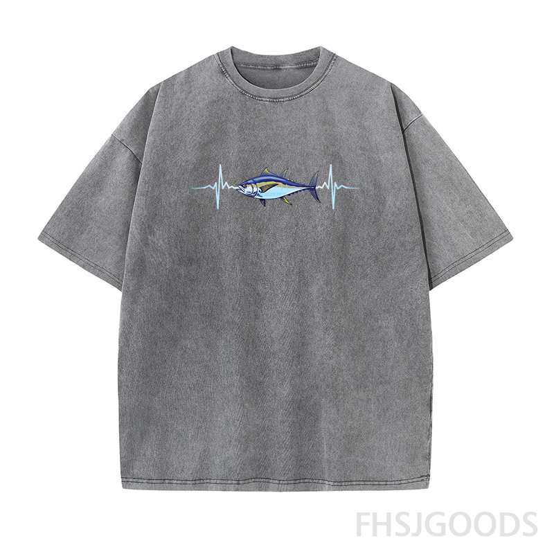 Tuna Fishing Heart Pulse Cool Unisex Distressed T-Shirt