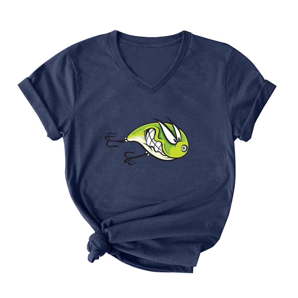 ANGRY FISHING LURE V Neck T-Shirt for Women