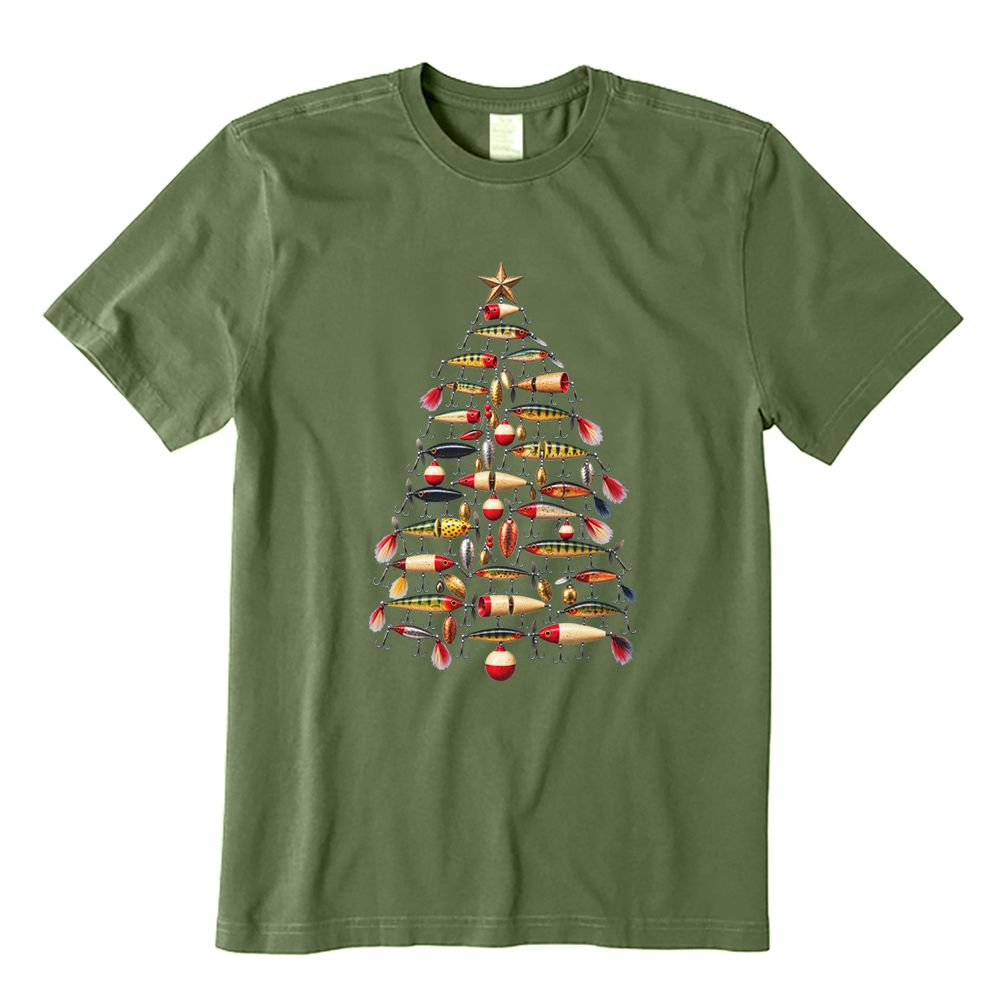 Retro Fishing Lure Christmas Tree Fisherman T-Shirt