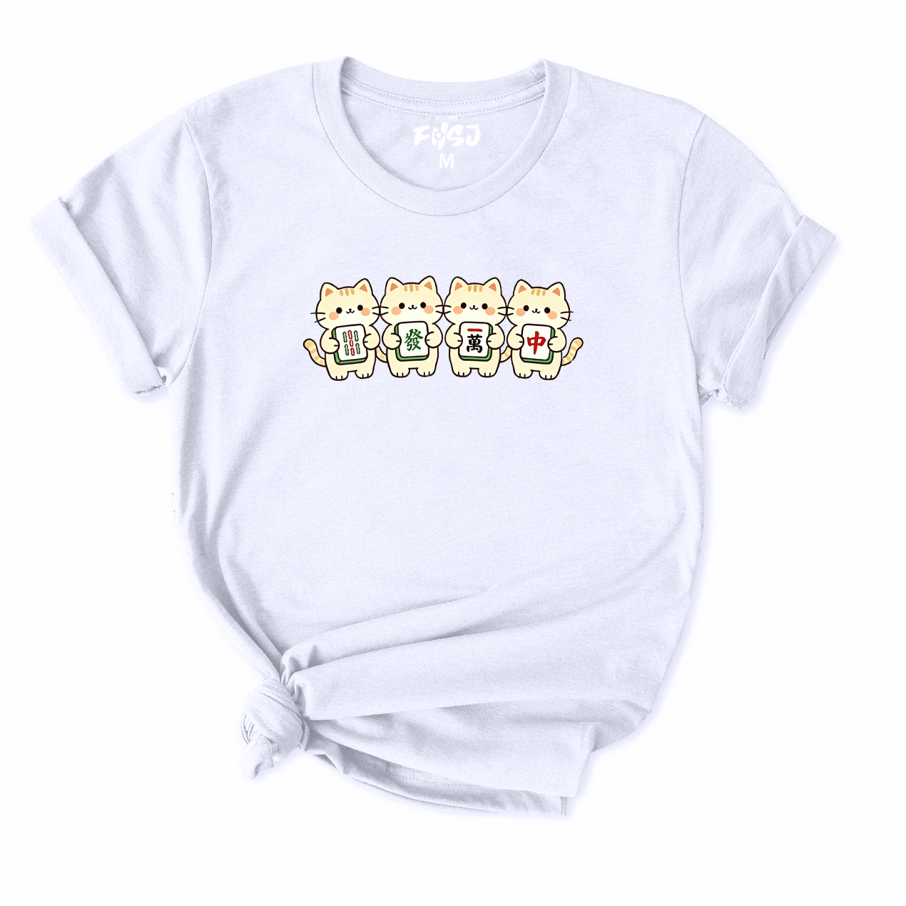 Cute Mahjong Cats T-Shirt for Women