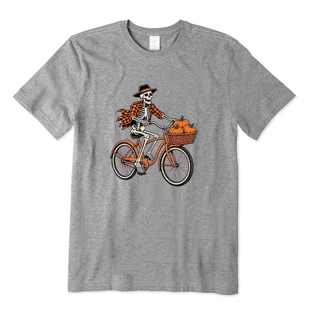 Skeleton Riding Bike With Pumpkins T-Shirt