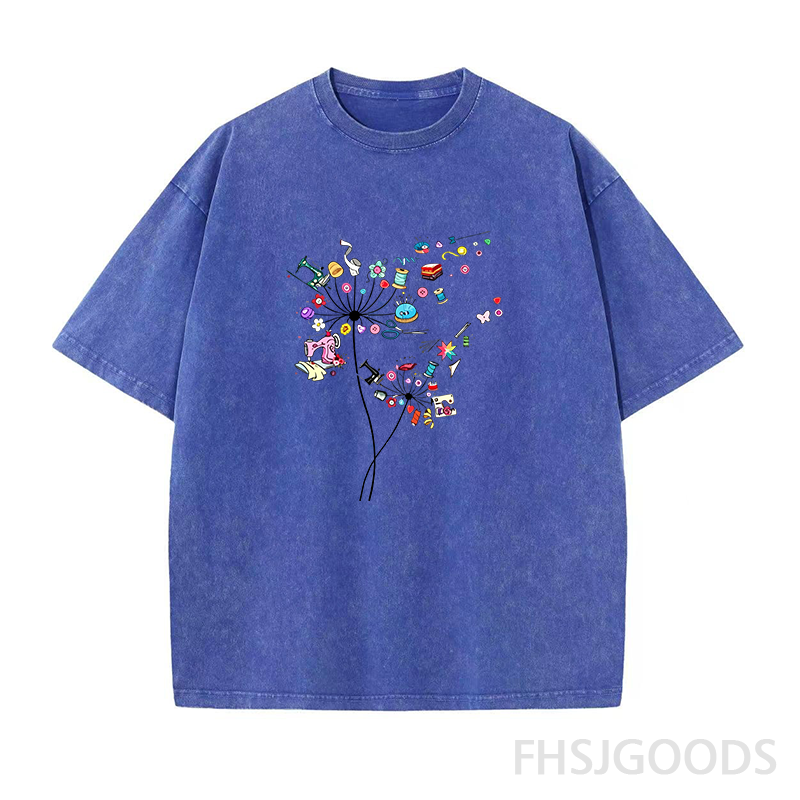 Cute Sewing Dandelion Flowers Unisex Distressed T-Shirt