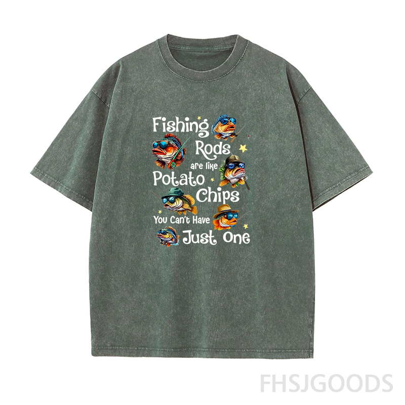 Fishing Rods Are Like Potato Chips, You Can't Have Just One Unisex Distressed T-Shirt