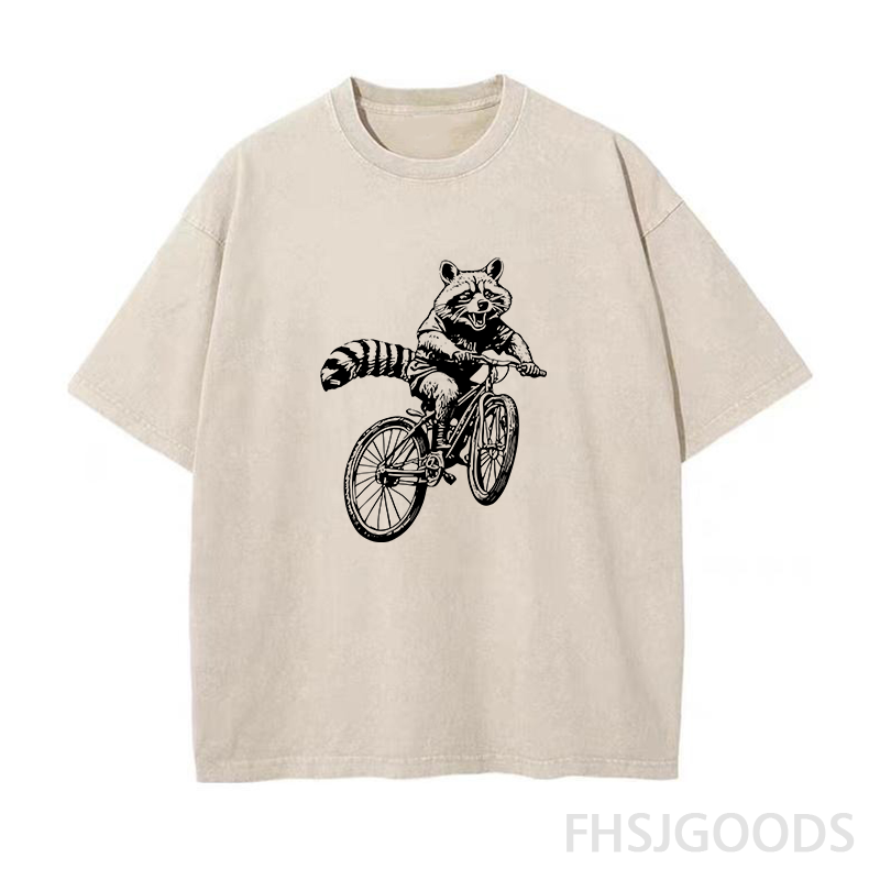 Mountain Biking Raccoon Unisex Distressed T-Shirt