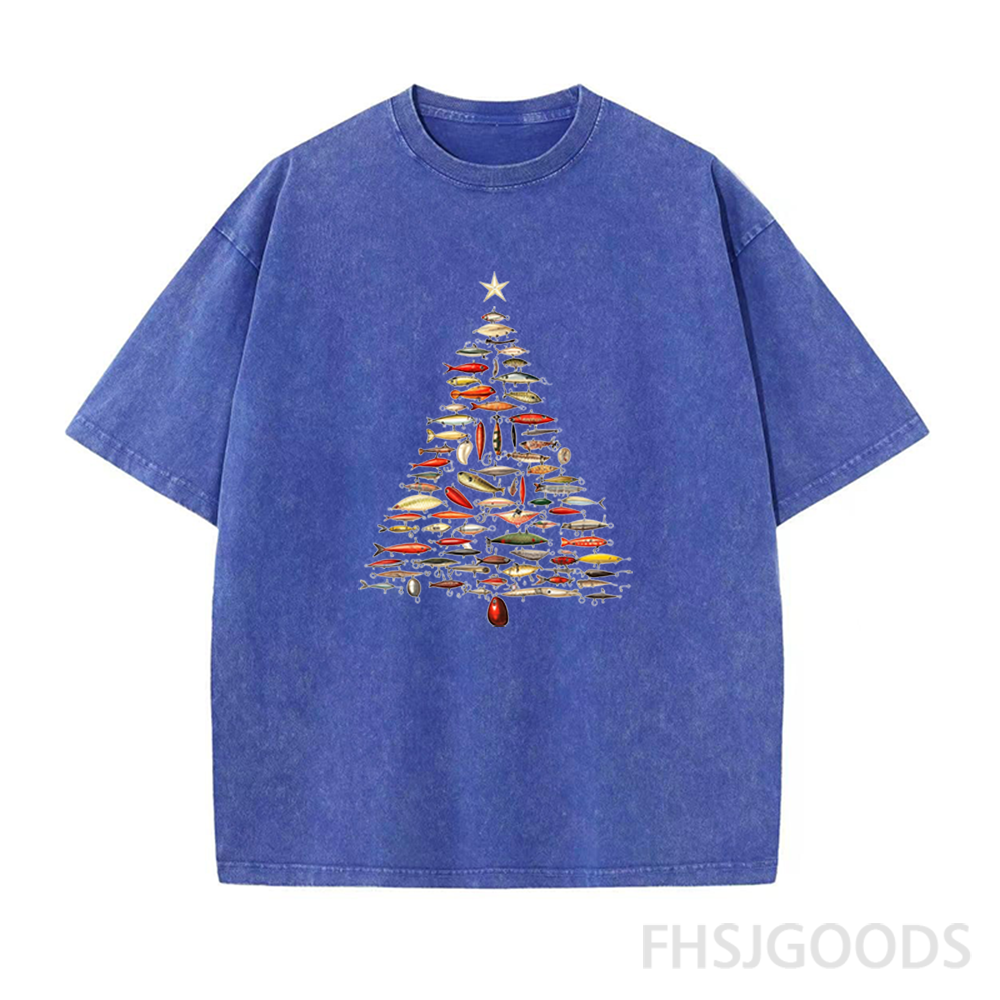 Fishing Lure Christmas Tree Unisex Distressed T-Shirt