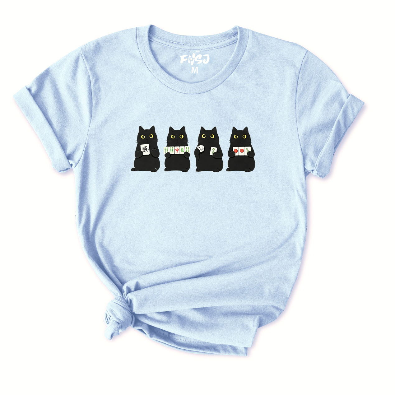 Cute Black Cat Mahjong T-Shirt for Women