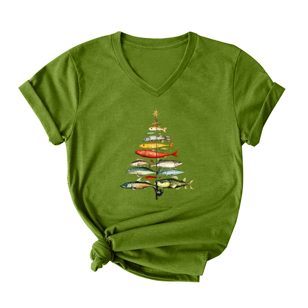 Fishing Christmas V Neck T-Shirt for Women