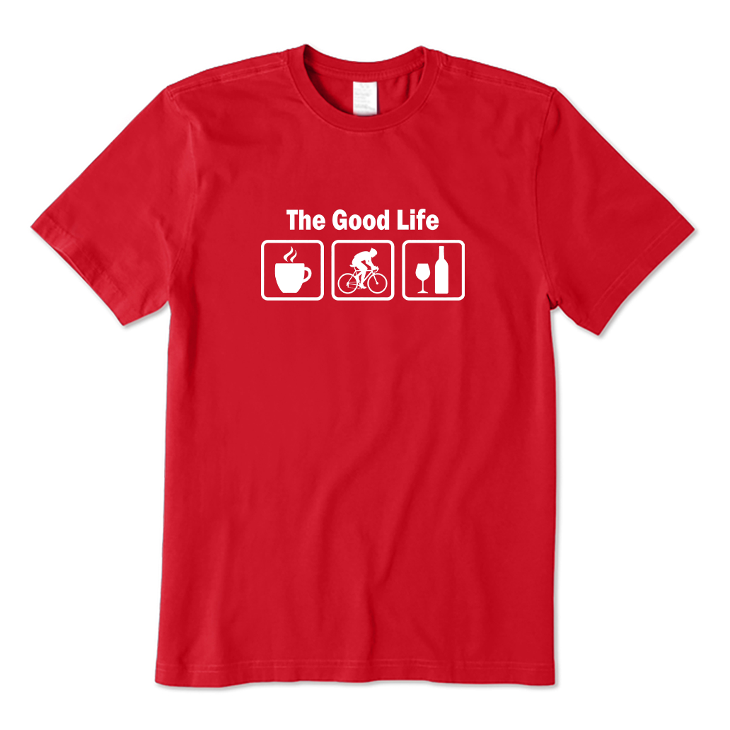 The Good Life Coffee Bike Wine T-shirt