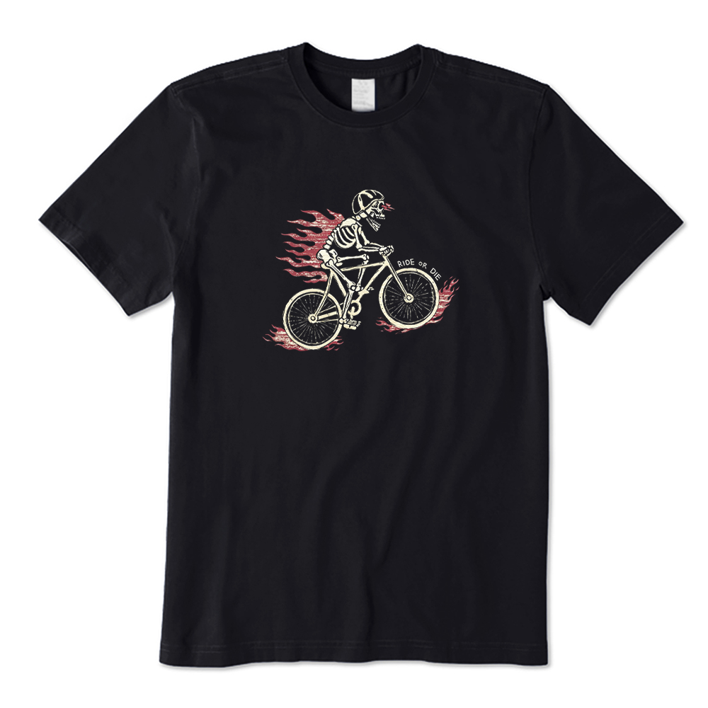 Flaming Skeleton Bicycle Graphic T-Shirt