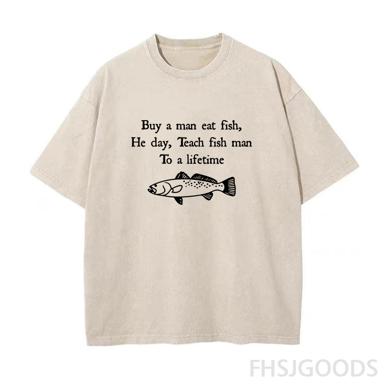 Buy A Man Eat Fish Unisex Distressed T-Shirt
