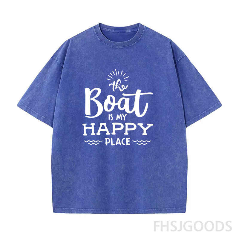 The Boat Is My Happy Place Unisex Distressed T-Shirt