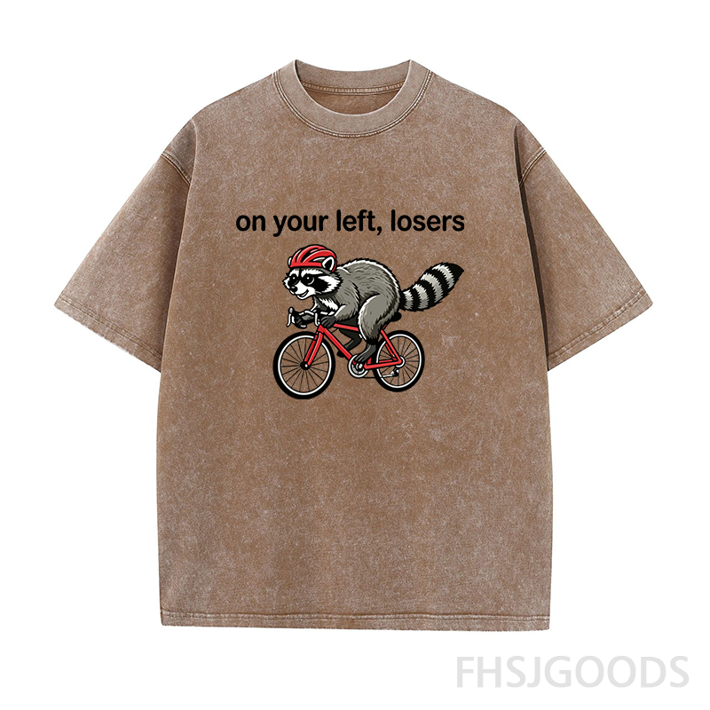 On Your Left Losers Raccoon Cycling Unisex Distressed T-Shirt