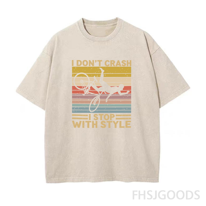 I Don't Crash I Stop with Style Cycling Unisex Distressed T-Shirt