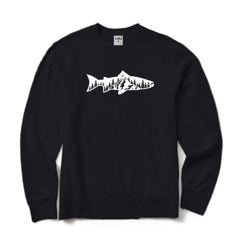 Fish and Mountain Moon Tree Crewneck Sweatshirt