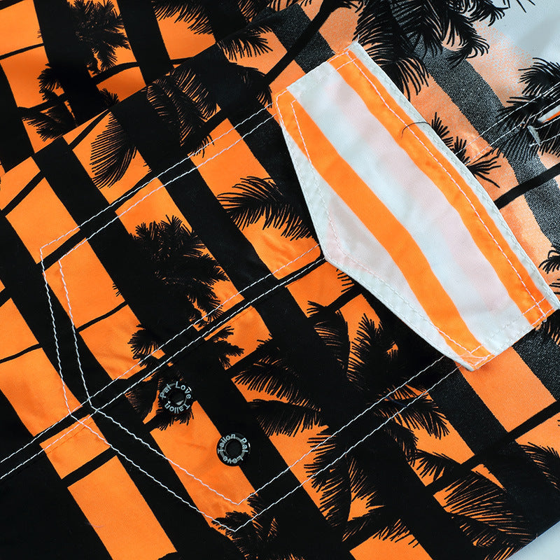 Coconut Tree Beach Short for Men-Orange Detail 1