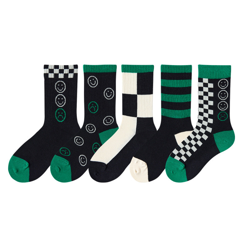 Checkerboard Square Casual Socks 5 Pack