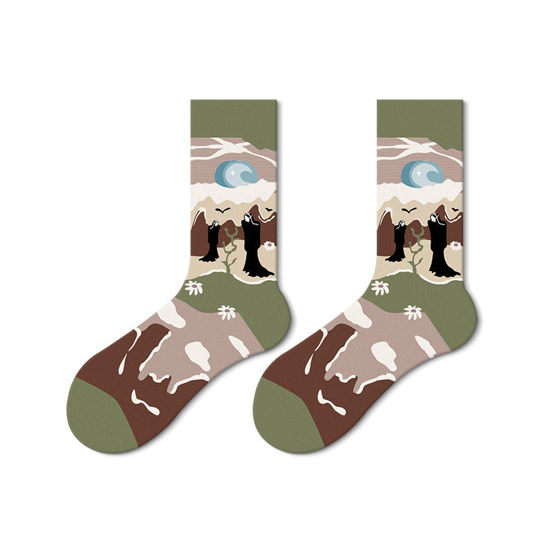 Abstract Painting Socks 5 Pack-grass green